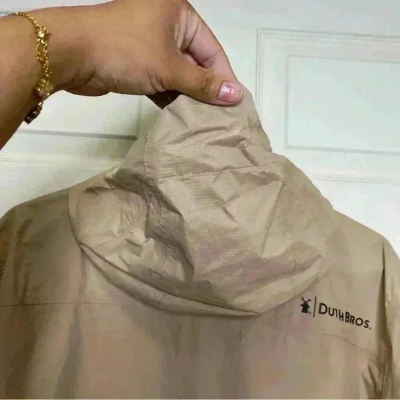 Dutch Bros Coffee Dutchwear Windbreaker Zip Up Jacket Mens Medium Beige Brown - Picture 7 of 9